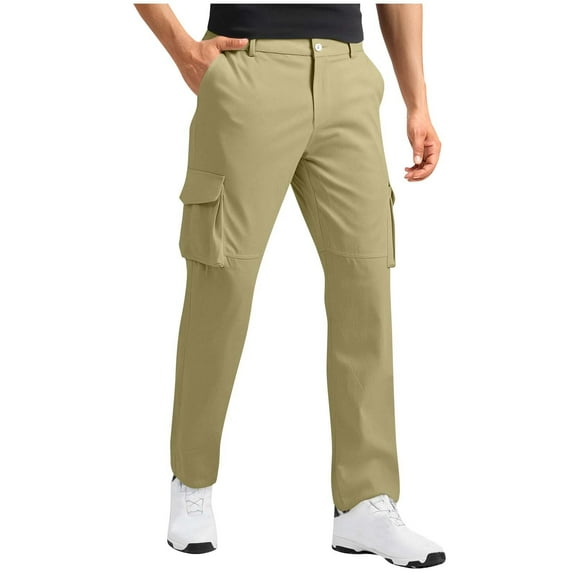 Chiccall Classic Cargo Pants for Men Solid Straight Leg Button Zipper Casual Cargo Pants Plus Size Stretch Multi-Pocket Trousers