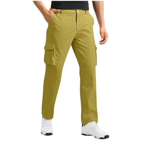 Chiccall Classic Cargo Pants for Men Solid Straight Leg Button Zipper Casual Cargo Pants Plus Size Stretch Multi-Pocket Trousers