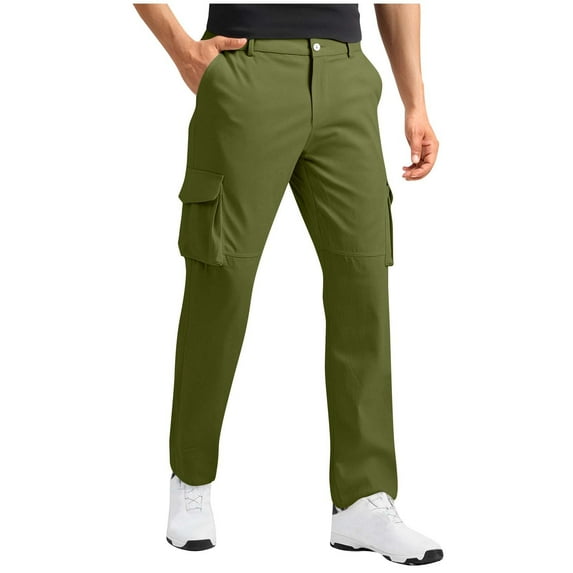Chiccall Classic Cargo Pants for Men Solid Straight Leg Button Zipper Casual Cargo Pants Plus Size Stretch Multi-Pocket Trousers
