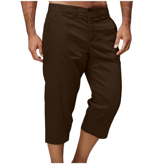 Chiccall Classic Cargo Shorts for Men Below Knee Capri Pants Back Elastic Button Zipper Fashion Straight Leg Shorts with Pockets