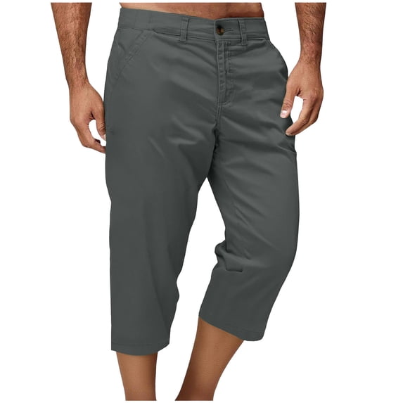 Chiccall Classic Cargo Shorts for Men Below Knee Capri Pants Back Elastic Button Zipper Fashion Straight Leg Shorts with Pockets