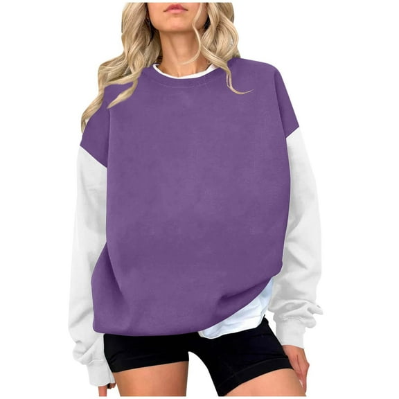 Chiccall Colorblock Sweatshirts for Women Oversized Printed Fall Casual Pullover Tops Blouse