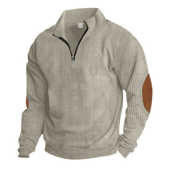 Chiccall Corduroy Sweatshirts for Men Vintage Stand Collar Quarter Zip Pullover Blouse