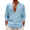thumbnail image 1 of Chiccall Cotton Linen T Shirts for Men Casual Deep V Neck Long Sleeve Summer Beach Lightwieght Tee, 1 of 6
