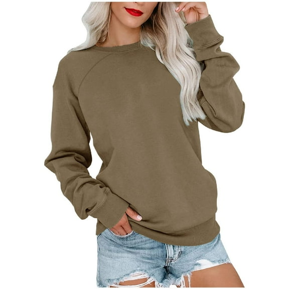 Chiccall Crew Neck Sweatshirts for Women Pullover Sweatshirts Fall Casual Loose Fit Long Sleeve Tops
