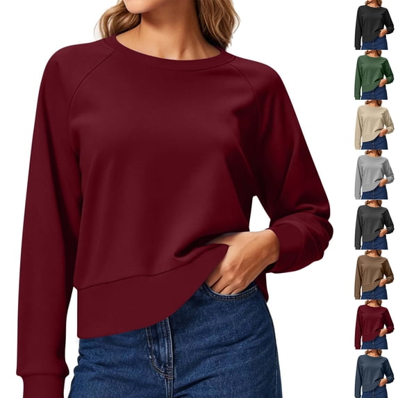 Chiccall Cropped Sweatshirt for Women Crewneck Long Sleeve Basic Crop Tops Loose Fit Pullover Sweat Shirts