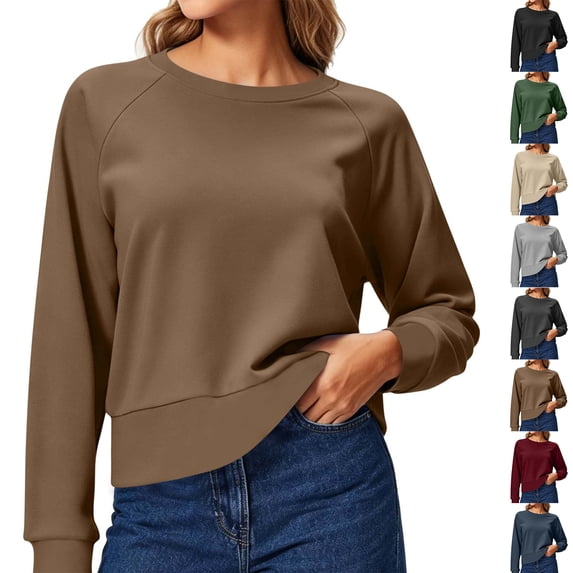 Chiccall Cropped Sweatshirt for Women Crewneck Long Sleeve Basic Crop Tops Loose Fit Pullover Sweat Shirts