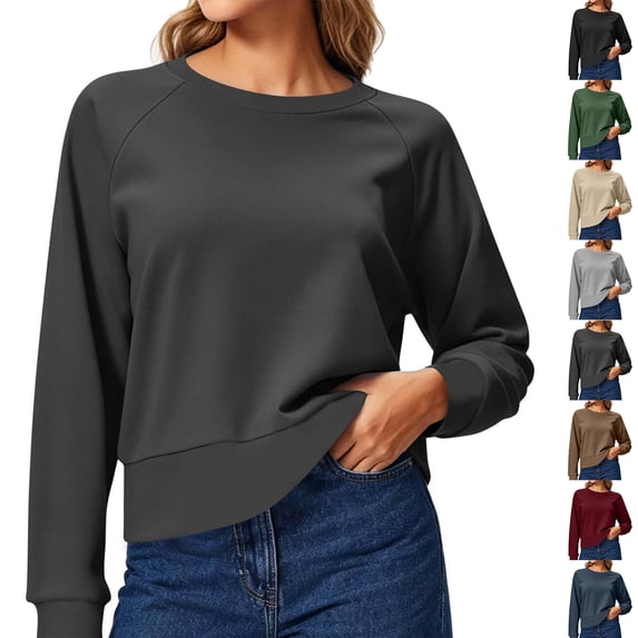 Chiccall Cropped Sweatshirt for Women Crewneck Long Sleeve Basic Crop Tops Loose Fit Pullover Sweat Shirts