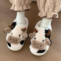 Up to 65 off!Chiccall Cute Cow Slippers , Fuzzy Plush Cotton Slippers Memory Foam Slip on Anti-Skid Sole Home Shoes Indoor Outdoor House Slippers for Women and Girls,on Clearance