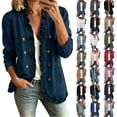 thumbnail image 1 of Chiccall Denim Jackets for Women Women's Classic Button Front Collared Ruffle Trim Relaxed Jean Jacket Casual Outerwear With Pockets Dark Blue XL, 1 of 10