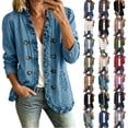 thumbnail image 1 of Chiccall Denim Jackets for Women Women's Classic Button Front Collared Ruffle Trim Relaxed Jean Jacket Casual Outerwear With Pockets Sky Blue 3XL, 1 of 10