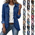 thumbnail image 1 of Chiccall Denim Jackets for Women Women's Classic Button Front Collared Ruffle Trim Relaxed Jean Jacket Casual Outerwear With Pockets, 1 of 10