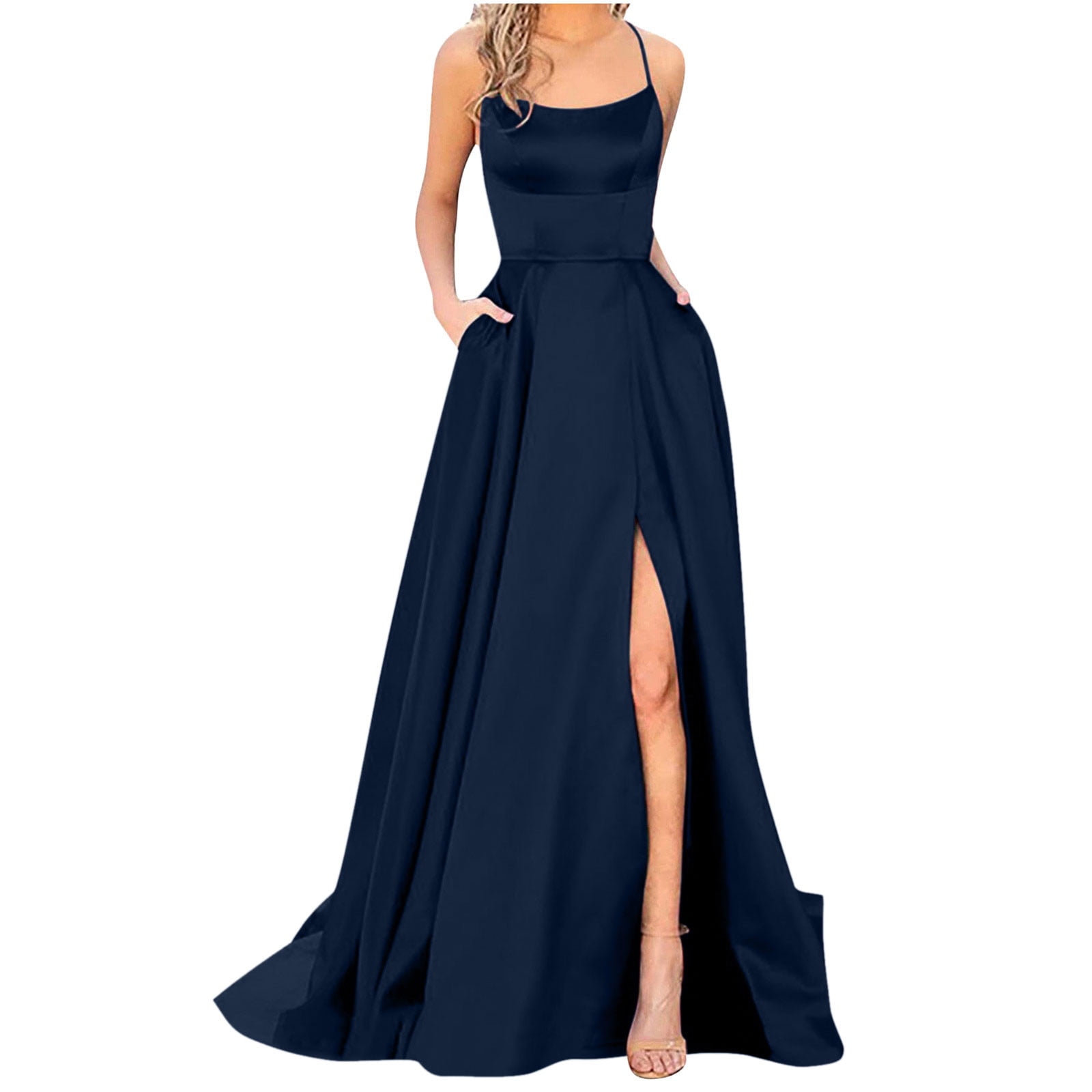 Chiccall Elegant Long Prom Dresses for Women 2025 Spaghetti Straps Formal  Dresses Backless Slit Party Gown Navy XXL - Walmart.com