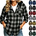 thumbnail image 1 of Chiccall Fashion Long Sleeve Hooded Plaid Shirt for Women Fall Fashion Casual Pocketed Button Down Shacket, 1 of 6