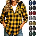 thumbnail image 1 of Chiccall Fashion Long Sleeve Hooded Plaid Shirt for Women Fall Fashion Casual Pocketed Button Down Shacket, 1 of 6
