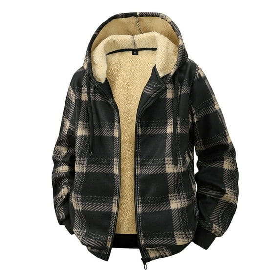 Chiccall Flannel Hoodies for Men Plaid Fleece Lined Zip Up Sweatshirt Jackets Casual Vintage Winter Warm Coats with Zipper Pockets