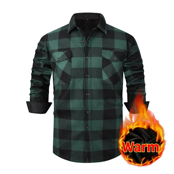 Chiccall Flannel Shirt for Men Western Vintage Button Down Fleece Lined Shirts Casual Cozy Warm Mens Plaid Shirt with Pockets