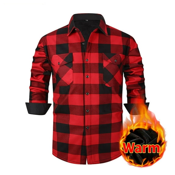 Chiccall Flannel Shirt for Men Western Vintage Button Down Fleece Lined Shirts Casual Cozy Warm Mens Plaid Shirt with Pockets