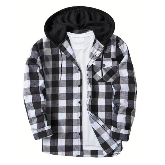 Chiccall Mens Flannel Hoodie Shirts Plaid Drawstring Hoodies Patchwork Button Up Tops Blouse 2025 Stylish Long Sleeve Jacket with Pocket