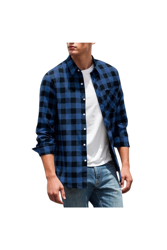 Flannel Shirts Men Vintage Casual Plaid Long Sleeve Button Down Lapel Shirts with Pocket 205 Fall Fashion Outwears