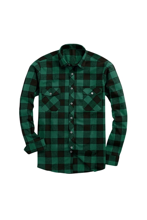 Flannel Shirts for Men Casual Classic Plaid Long Sleeve Lapel Button Down Shirts with 2 Breasted Pockets