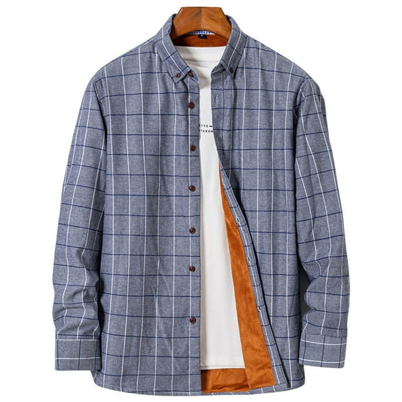 Chiccall Flannel Shirts for Men Fleece Lined Plaid Long Sleeve Button Down Shirts Plus Size Lapel Cotton Jackets with Pocket