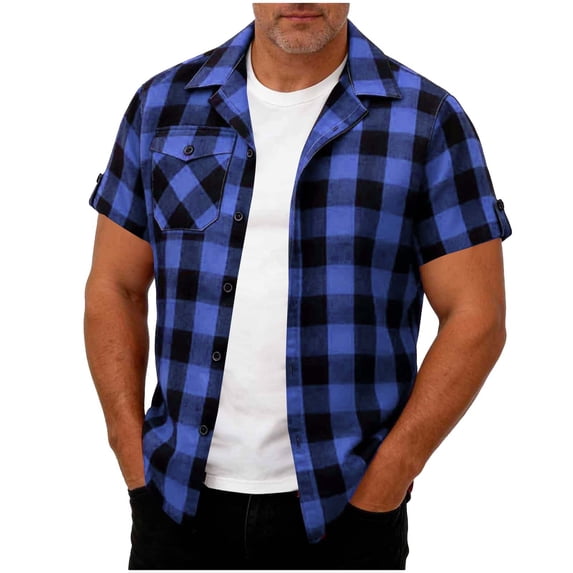 Chiccall Flannel Shirts for Men Short Sleeve Plaid Button Down Shirt with Breasted Pocket