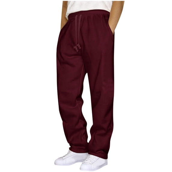 Chiccall Mens Sweatpants with Pockets - Fashion Joggers Sports Pants Long Trousers Sweatpants for Men, Open Bottom, Wine