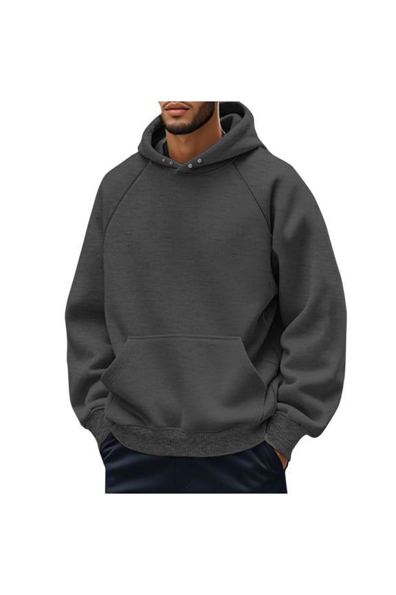 Fleece Hoodie for Men Loose Casual Snap Stand Collar Hooded Sweatshirt Outdoor Active Pullover with Pocket