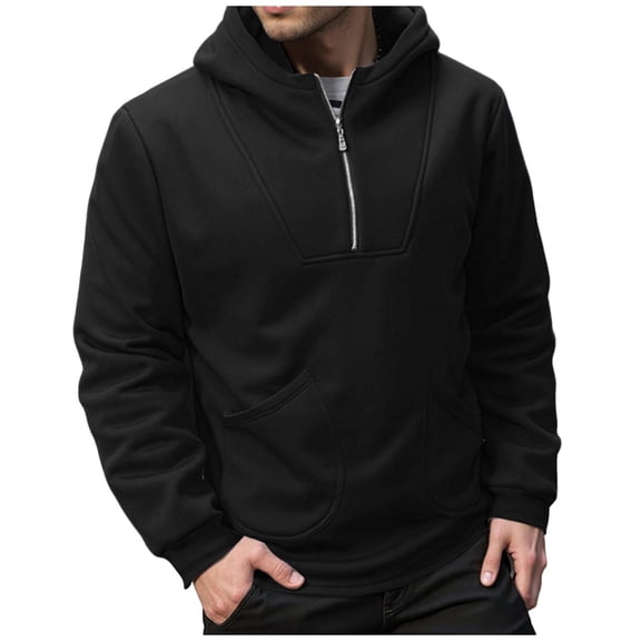 Chiccall Fleece Hoodies for Men Casual Quarter Zip Hooded Sweatshirt with 2 Side Pockets Loose Pullover Sweaters