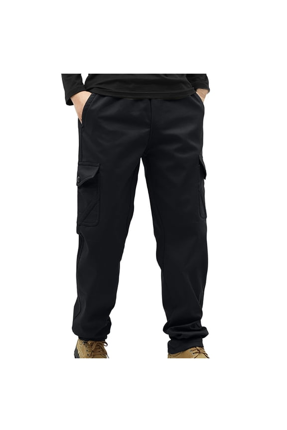Fleece Lined Hiking Pants Men Casual Comfy Drawstring Elastic Waist Cargo Pants Plus Size Straight Leg Trousers with Pockets