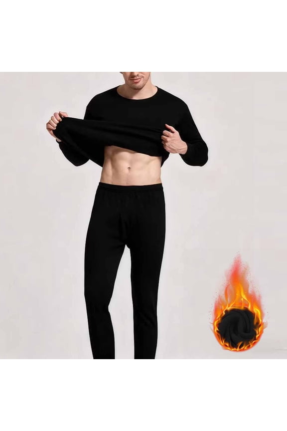 Fleece Long Underwear Set for Men Thermal Warm Base Layer Cold Weather Crew Neck Top & Elastic Waist Bottom Set