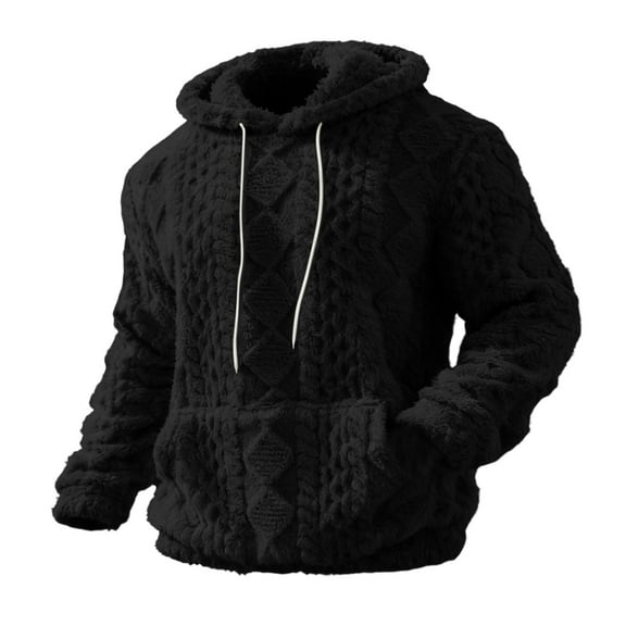 Chiccall Fuzzy Hoodies for Men Pullover Textured Hooded Sweater Warm Winter Casual Loose Outerwear with Pocket
