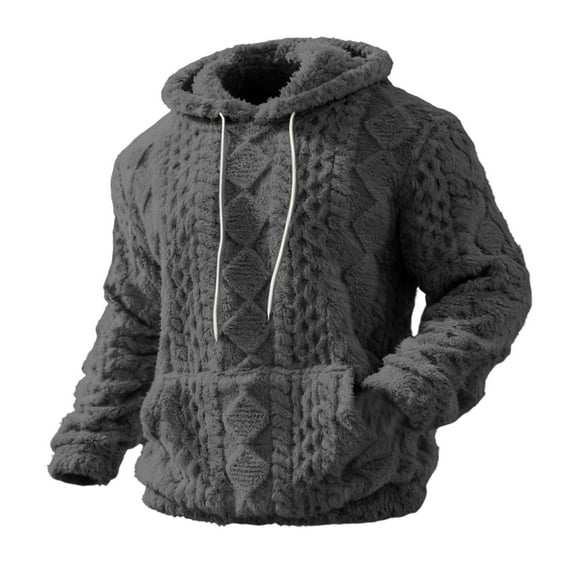 Chiccall Fuzzy Hoodies for Men Pullover Textured Hooded Sweater Warm Winter Casual Loose Outerwear with Pocket
