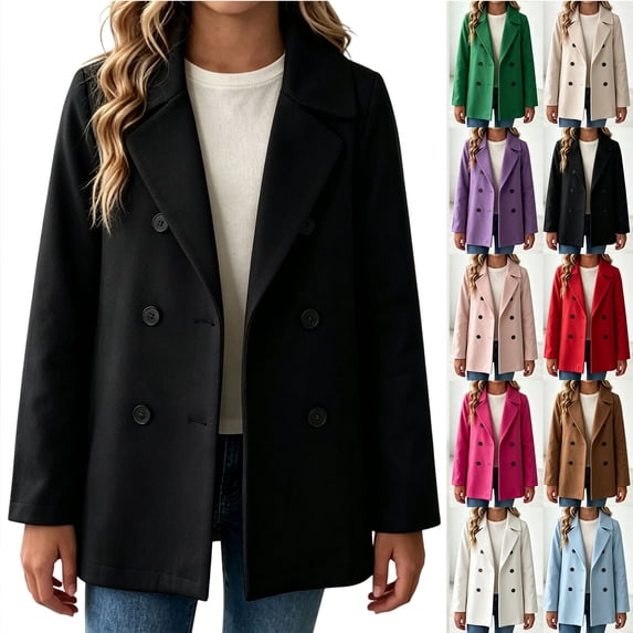 Chiccall Girls Double Breasted Trench Coat Kids Classic Notch Lapel Long Sleeve Button Up Short Peacoat Fall Winter Fashion Outerwear Jacket Black 130