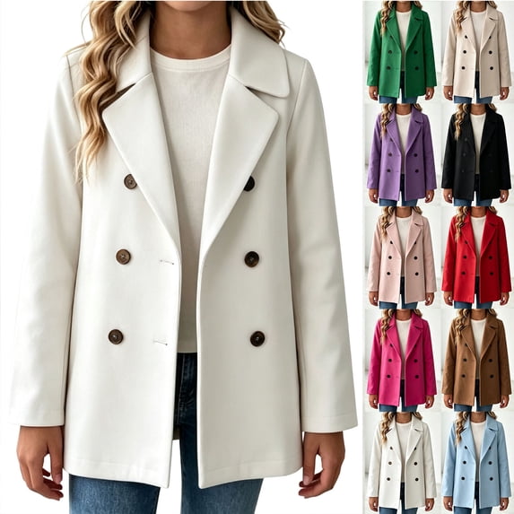Chiccall Girls Double Breasted Trench Coat Kids Classic Notch Lapel Long Sleeve Button Up Short Peacoat Fall Winter Fashion Outerwear Jacket White 140