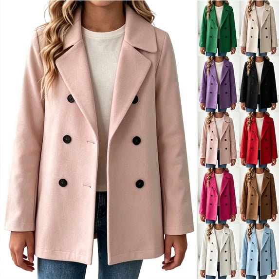 Chiccall Girls Double Breasted Trench Coat Kids Classic Notch Lapel Long Sleeve Button Up Short Peacoat Fall Winter Fashion Outerwear Jacket Pink 150