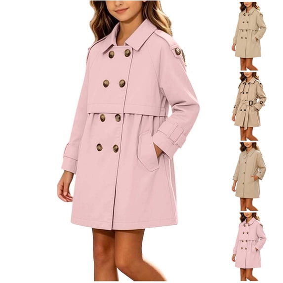 Chiccall Girls Mid Length Trench Coat Pockets Windproof Water Repellent Lightweight Fall School Travel Outer Coat for Kids