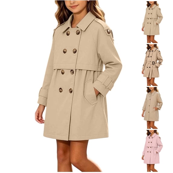 Chiccall Girls Mid Length Trench Coat Pockets Windproof Water Repellent Lightweight Fall School Travel Outer Coat for Kids