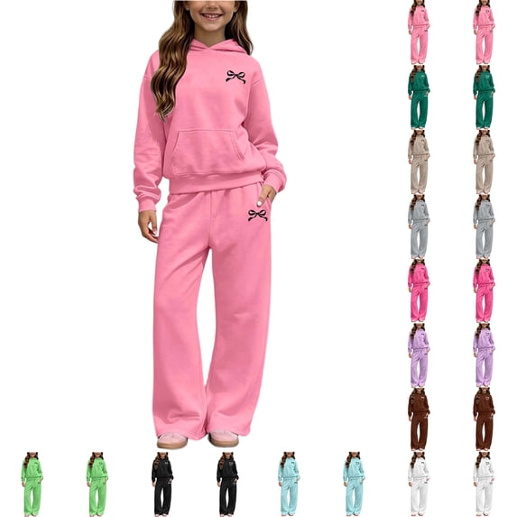 Chiccall Girls Sweatsuit 2 Piece Set Oversized Print Hoodie and Baggy Jogger Sweatpants, Fall Winter Fleece Warm Tracksuit Outfit for Kids