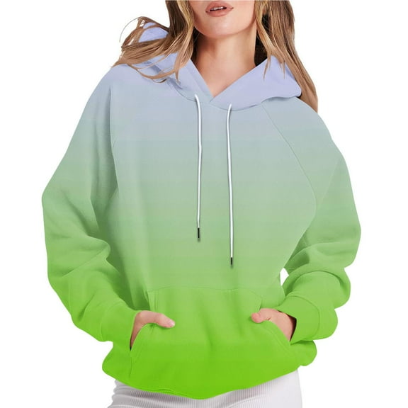 Chiccall Gradient Hoodies for Women Fashion Casual Printed Hooded Drawstring Pullover Sweatshirts with Pocket