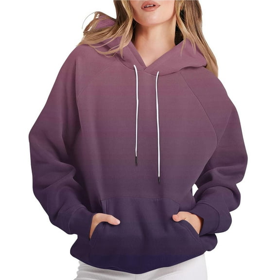 Chiccall Gradient Hoodies for Women Fashion Casual Printed Hooded Drawstring Pullover Sweatshirts with Pocket