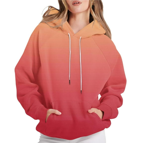 Chiccall Gradient Hoodies for Women Fashion Casual Printed Hooded Drawstring Pullover Sweatshirts with Pocket