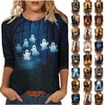 thumbnail image 1 of Chiccall Halloween Print 3/4 Sleeve Plus Size Top for Women Crew Neck Loose Casual Tunic Blouse Fall Fashion Graphic T-Shirt, 1 of 6