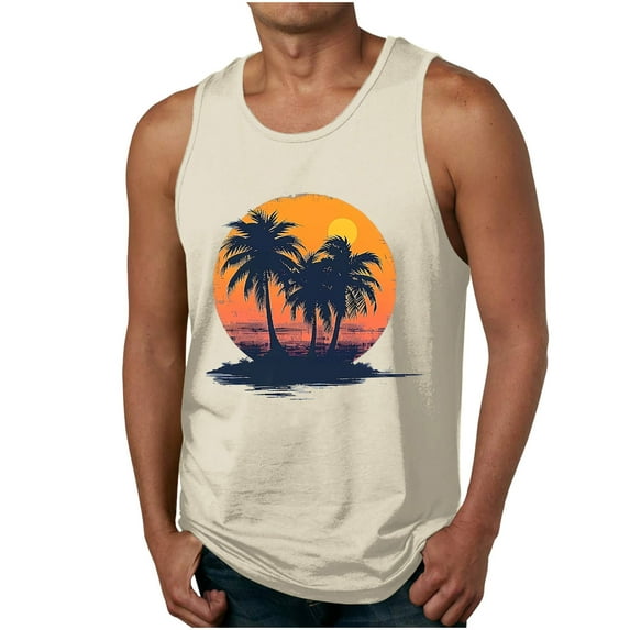 Chiccall Hawaiian Tank Tops for Men Summer Beach Graphic Sleeveless Casual Loose Stylish Tee Shirts Tops