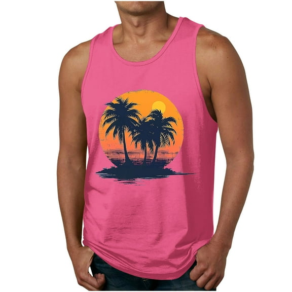 Chiccall Hawaiian Tank Tops for Men Summer Beach Graphic Sleeveless Casual Loose Stylish Tee Shirts Tops