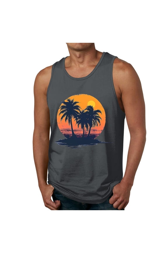 Hawaiian Tank Tops for Men Summer Beach Graphic Sleeveless Casual Loose Stylish Tee Shirts Tops