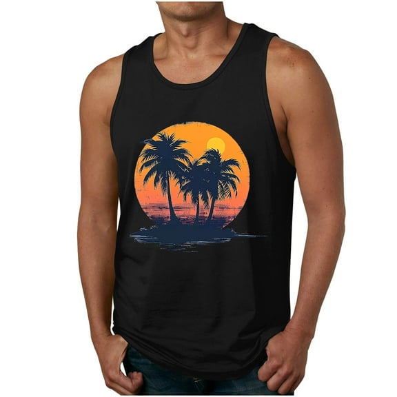 Chiccall Hawaiian Tank Tops for Men Summer Beach Graphic Sleeveless Casual Loose Stylish Tee Shirts Tops