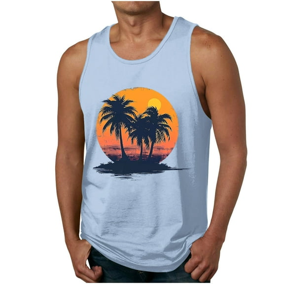 Chiccall Hawaiian Tank Tops for Men Summer Beach Graphic Sleeveless Casual Loose Stylish Tee Shirts Tops