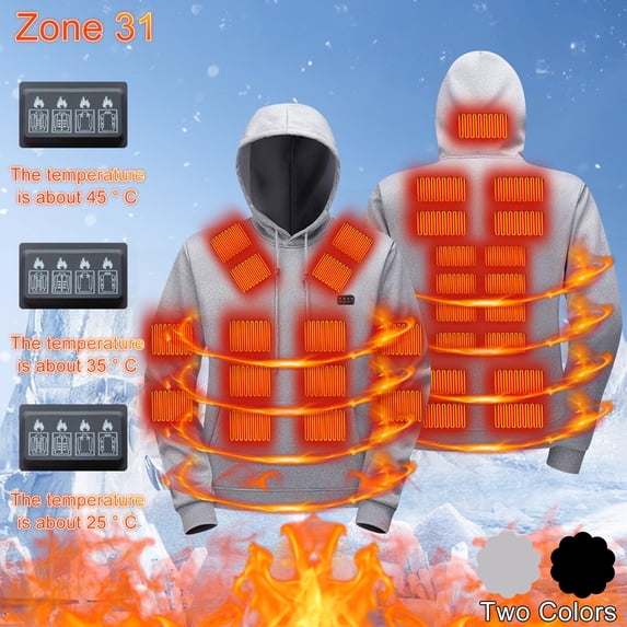 Chiccall Heated Hoodies for Men 4 Control 29 Heating Zones Fleece Lining Pullover Hoodie Long Sleeve Hooded Sweatshirt Jackets with Pocket without Battery